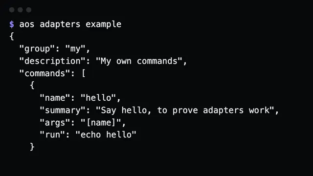 Your own commands: aos adapters example --write