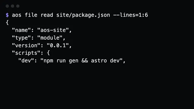 Files: aos file read notes.md --lines=1:20