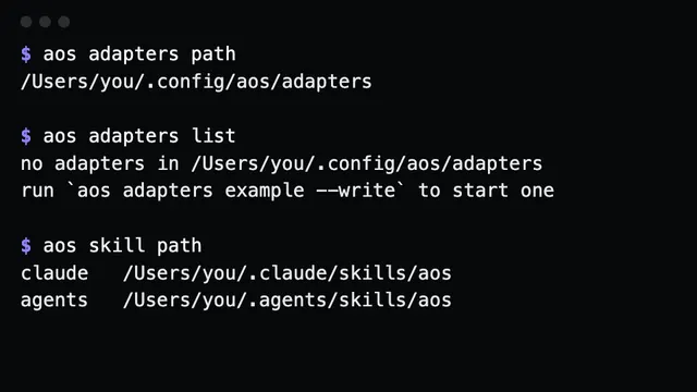 Where adapters live, what is loaded, and where the skill is installed
