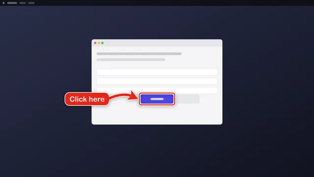 A bent red arrow with the sign Click here pointing at a button