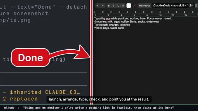 A red arrow with the sign Done pointing at the result in TextEdit
