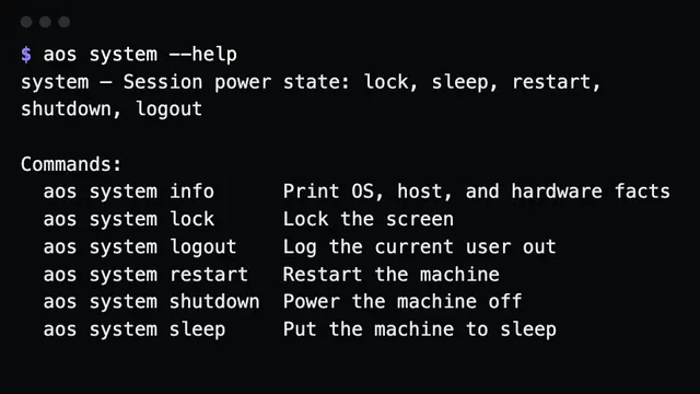 The system group: lock, sleep, logout, restart, shutdown